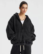 Boxy Fit Acid Washed Fleece Zip Up Hoodies | Flation Streetwear