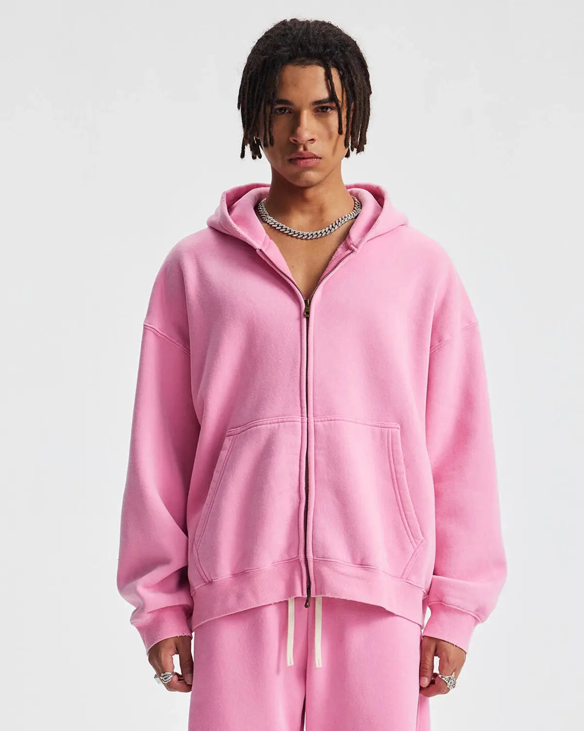 Boxy Fit Acid Washed Fleece Zip Up Hoodies | Flation Streetwear