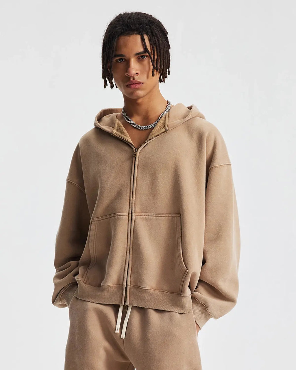 Boxy Fit Acid Washed Fleece Zip Up Hoodies | Flation Streetwear