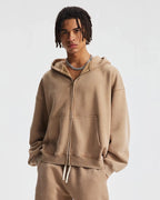Boxy Fit Acid Washed Fleece Zip Up Hoodies | Flation Streetwear