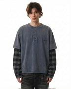 Distressed Plaid Layered Long Sleeve Tees | Flation Streetwear