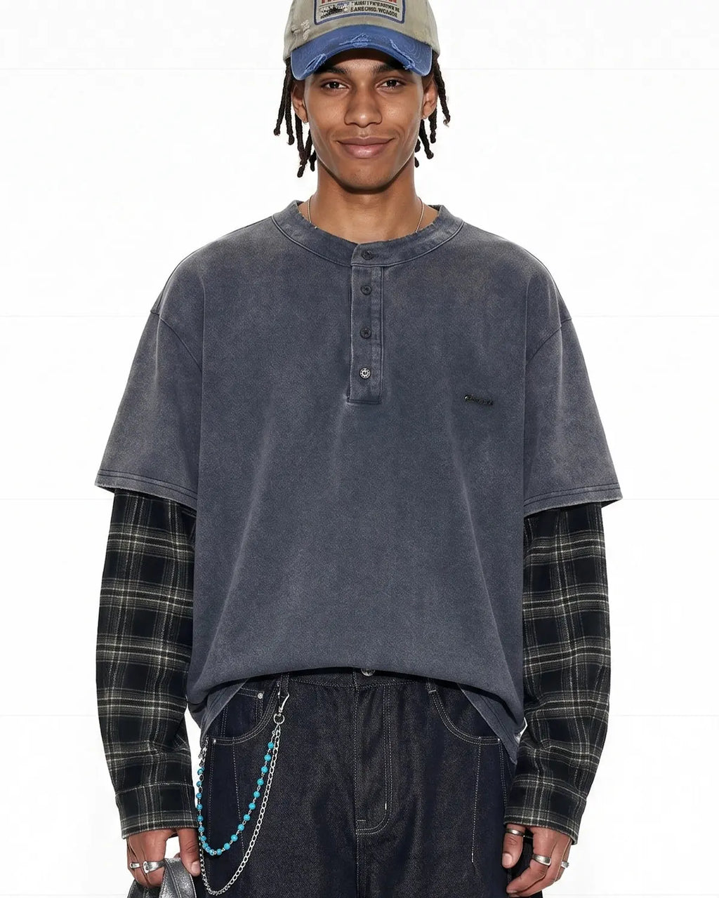 Distressed Plaid Layered Long Sleeve Tees | Flation Streetwear