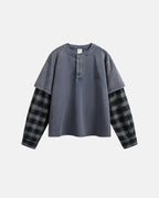 Distressed Plaid Layered Long Sleeve Tees | Flation Streetwear