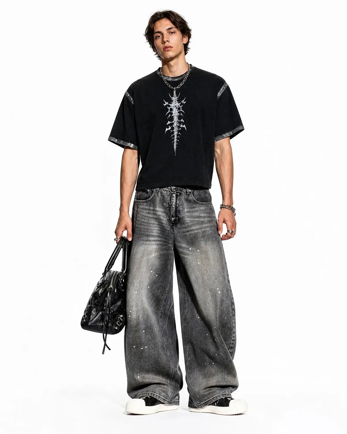 Metal Clasp Washed Barrel Jeans | Flation Streetwear