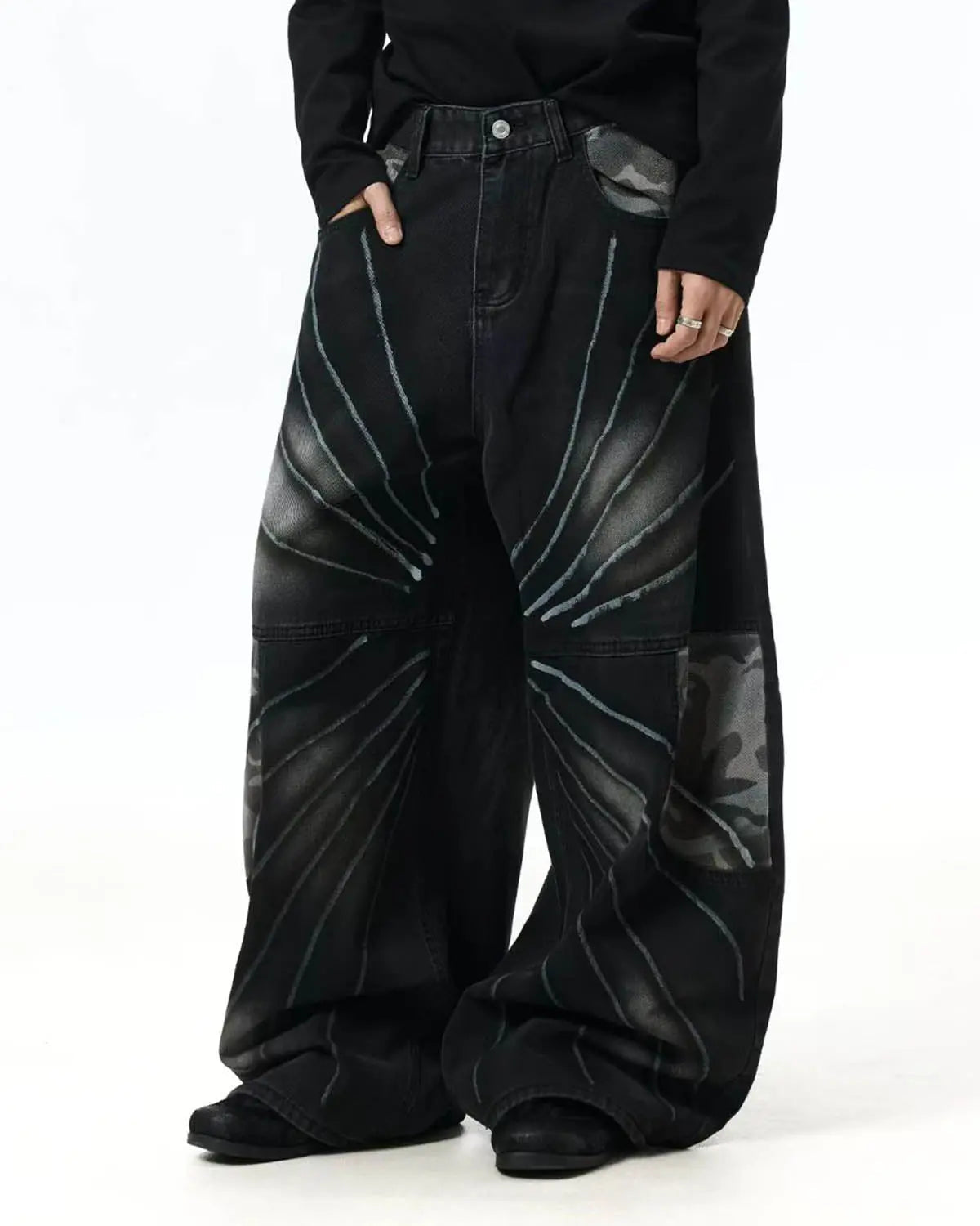 Spray Graphic Camo Barrel Jeans | Flation Streetwear