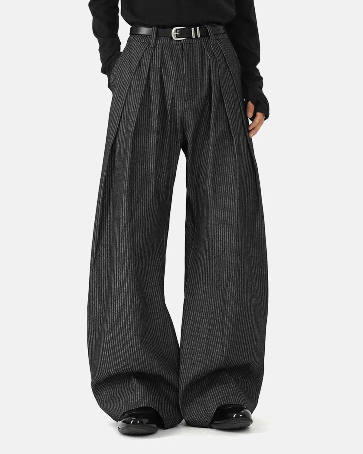 Vintage Pinstripe Pleated Barrel Jeans | Flation Streetwear