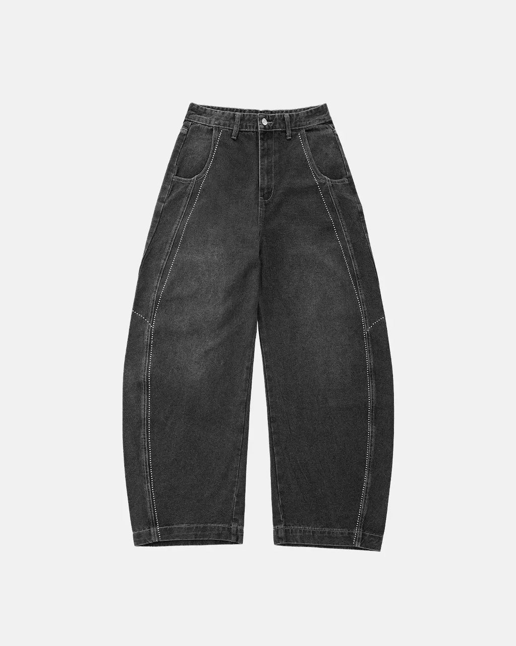 Rhinestone Stitching Barrel Jeans | Flation Streetwear