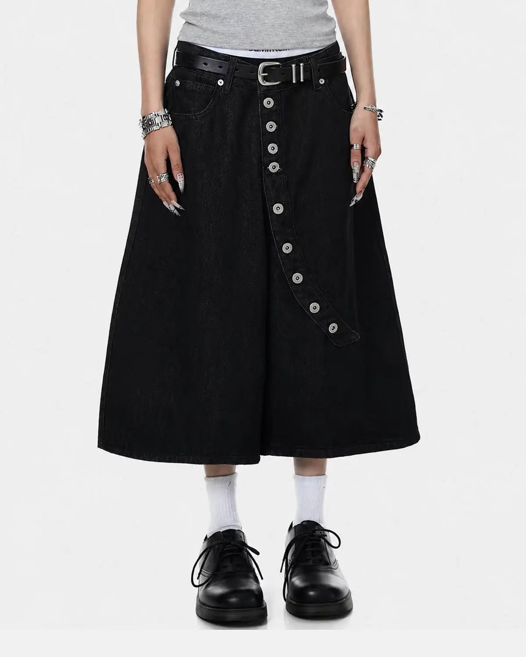 Asymmetric Button Raw Denim Jorts | Flation Streetwear