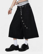 Asymmetric Button Raw Denim Jorts | Flation Streetwear