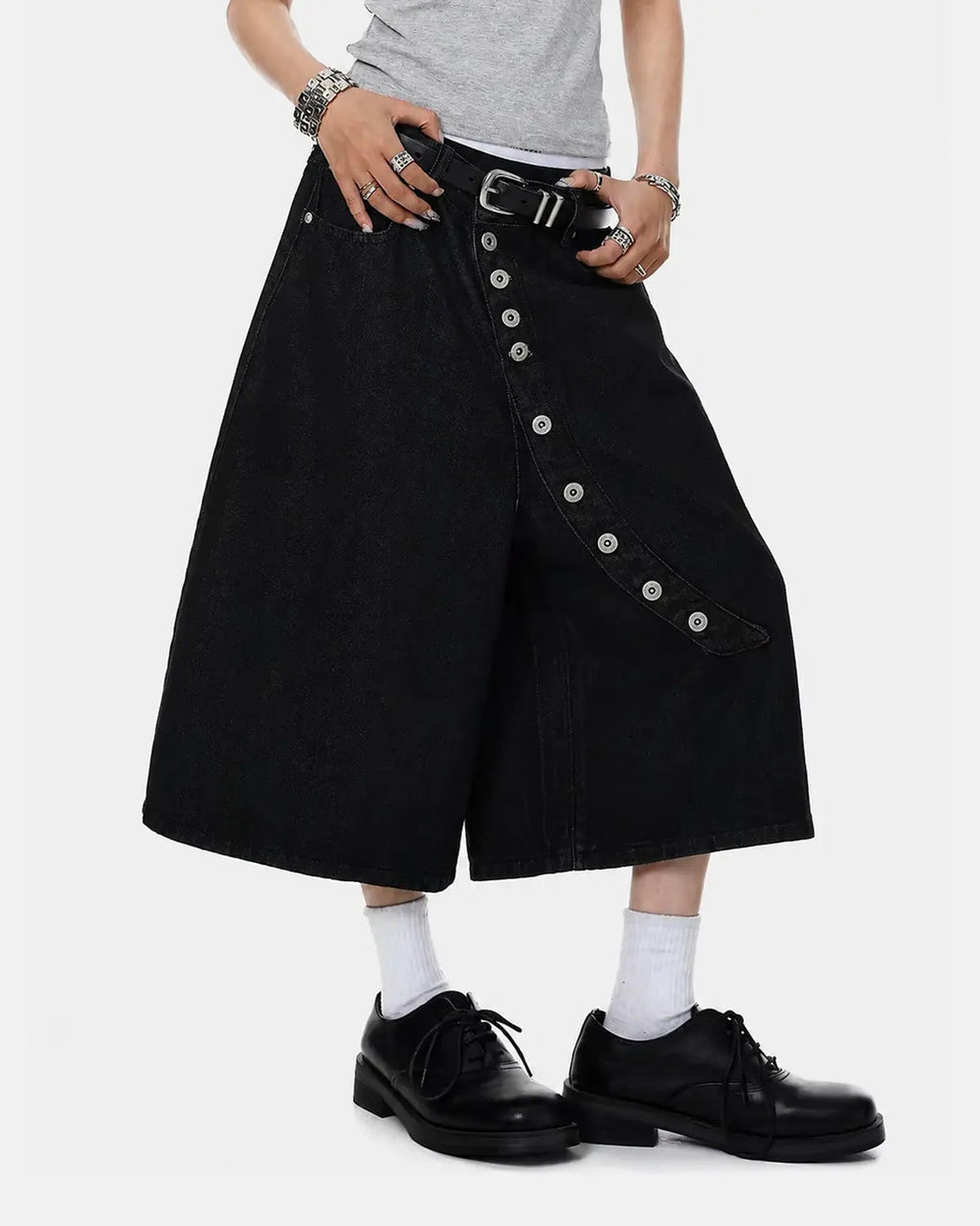 Asymmetric Button Raw Denim Jorts | Flation Streetwear