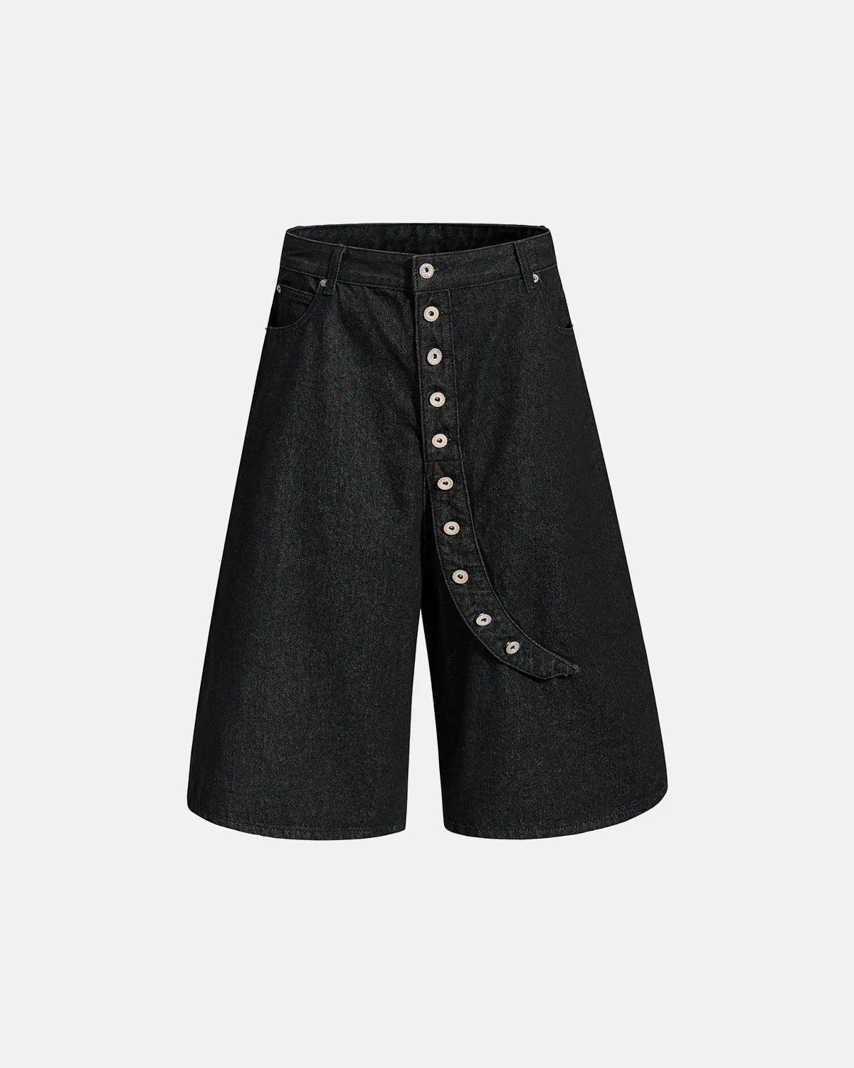 Asymmetric Button Raw Denim Jorts | Flation Streetwear