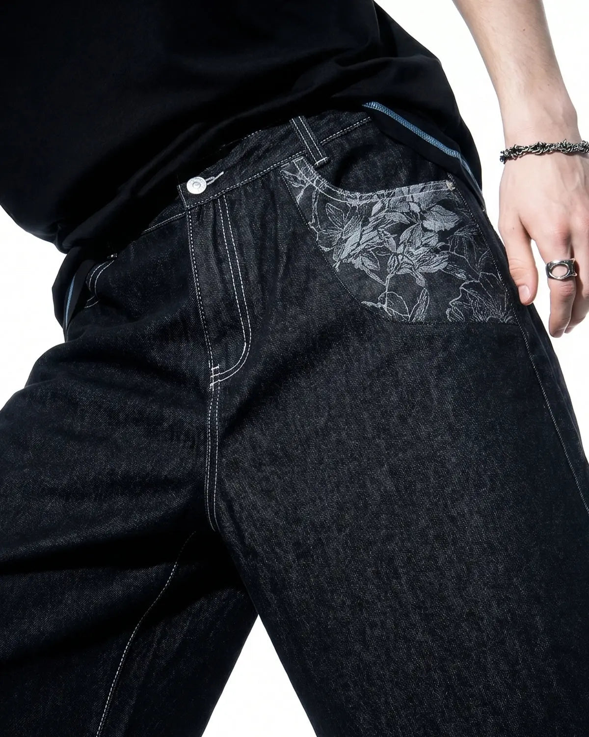 Baggy Denim Jorts with Embroidered Pocket | Flation Streetwear