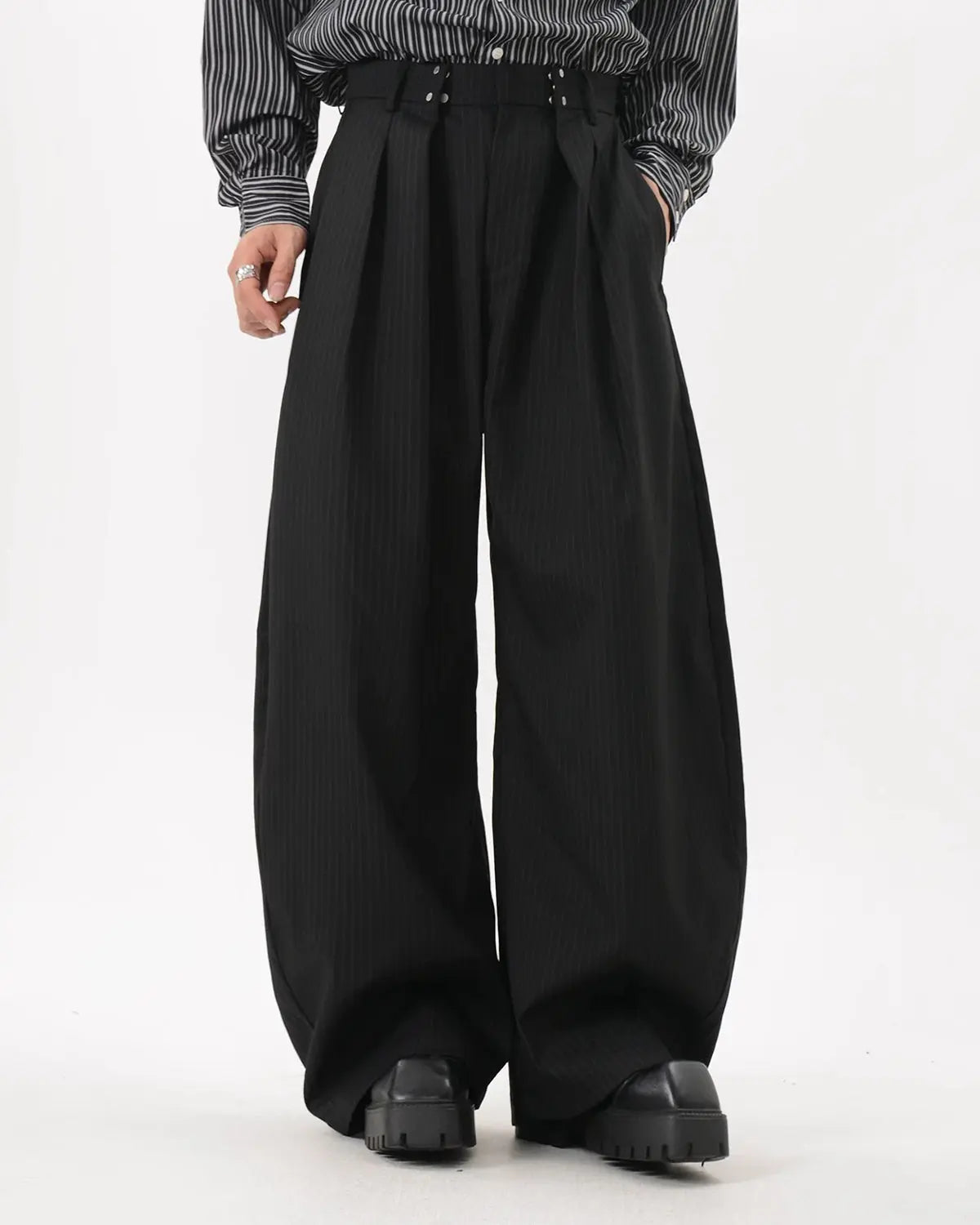 Black Striped Barrel Suit Pant | Flation Streetwear