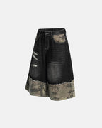 Camo Patchwork Washed Denim Jorts | Flation Streetwear