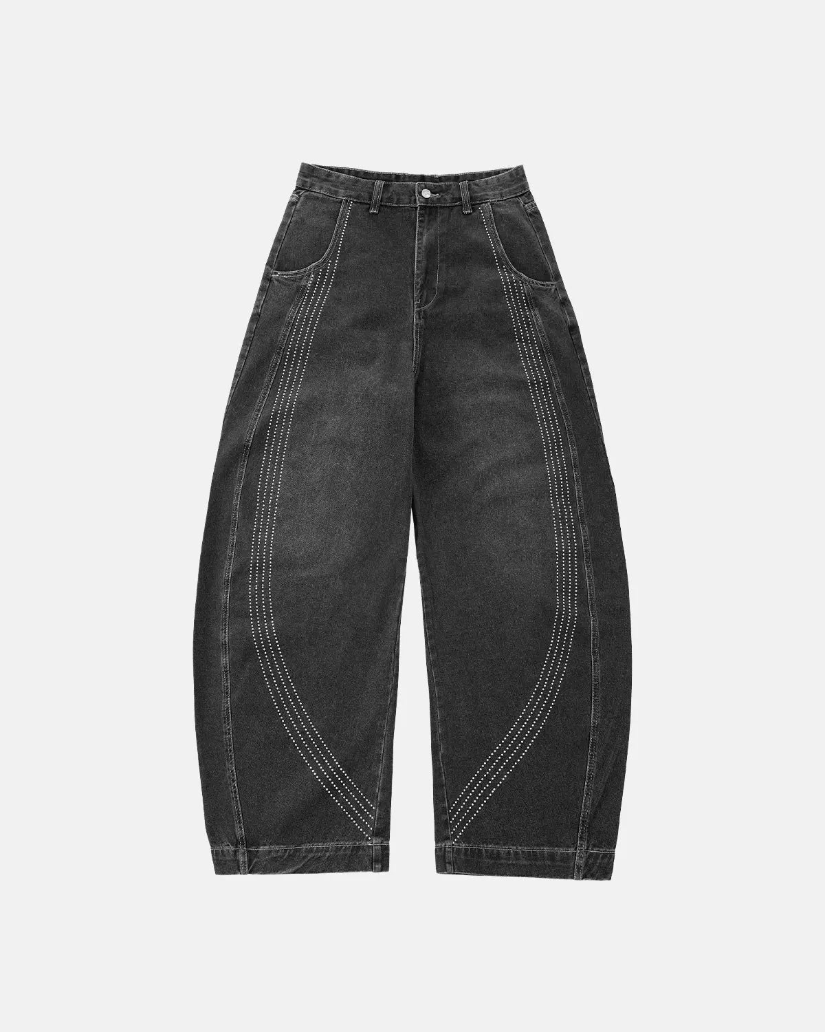 Front Striped Rhinestone Barrel Jeans | Flation Streetwear