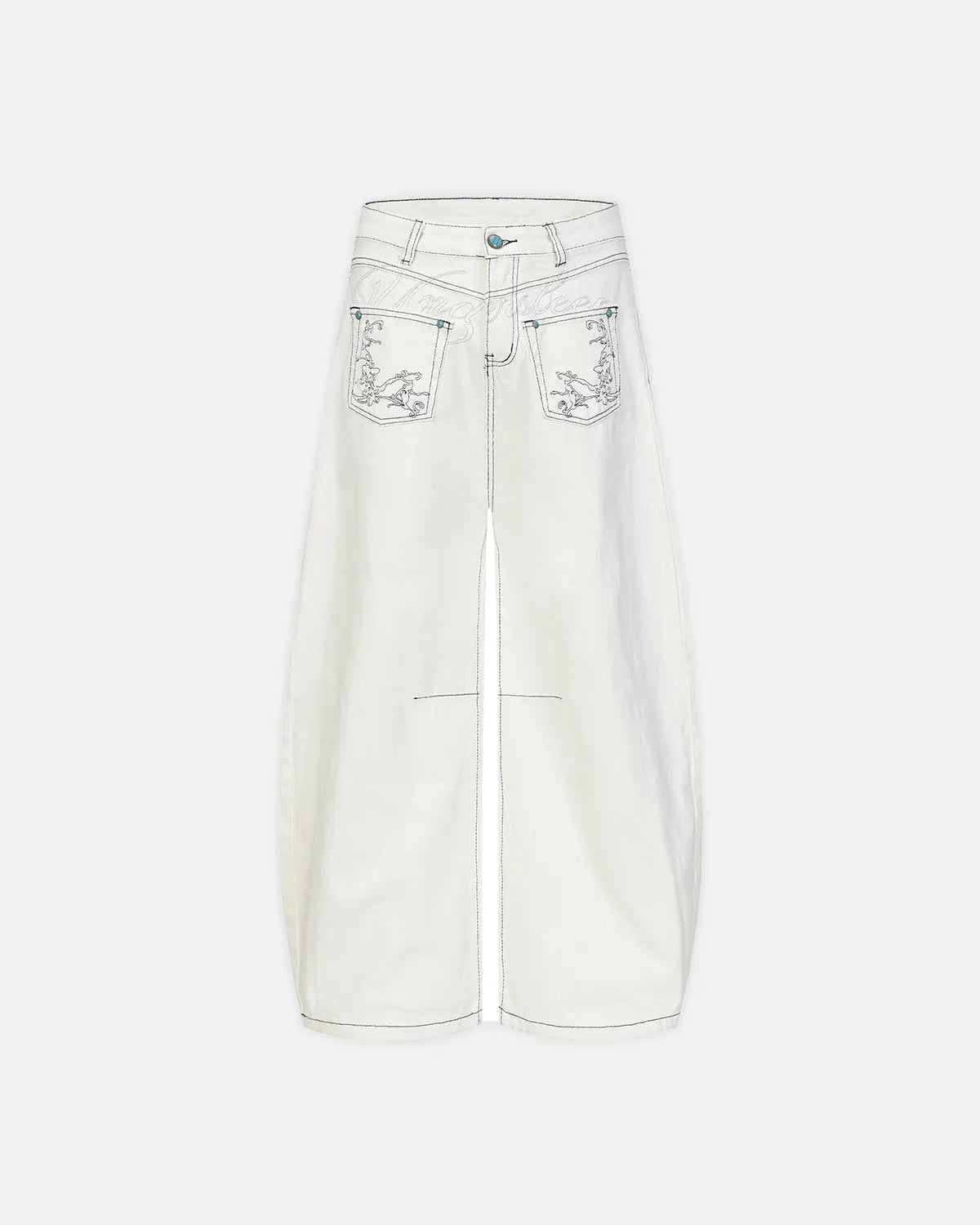 Graphic Embroidered Washed Barrel Jeans | Flation Streetwear