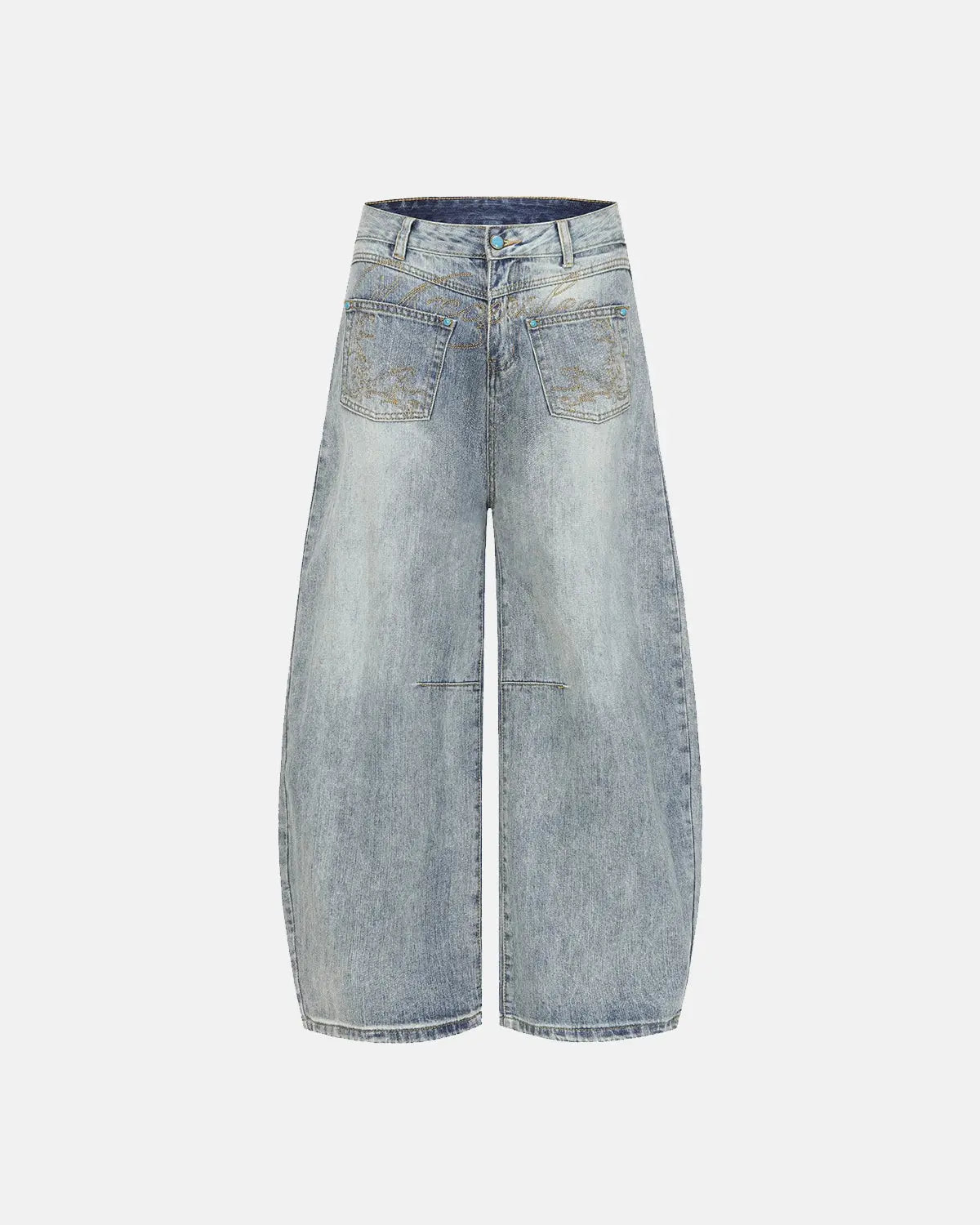 Graphic Embroidered Washed Barrel Jeans | Flation Streetwear