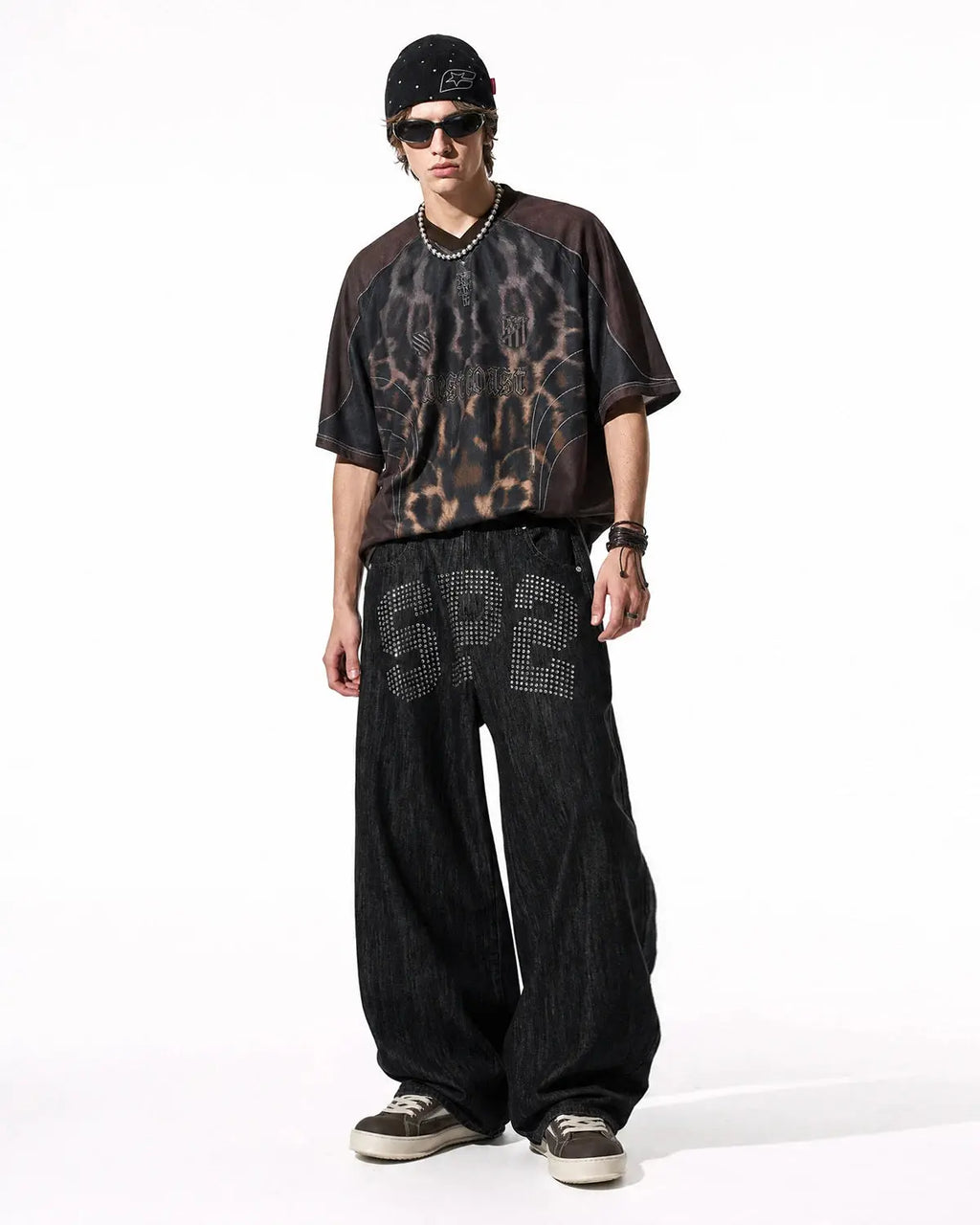 Rhinestone Number Wide Leg Jeans | Flation Streetwear