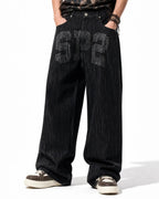 Rhinestone Number Wide Leg Jeans | Flation Streetwear