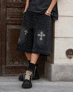 Rhinestone Straight Leg Jorts | Flation Streetwear