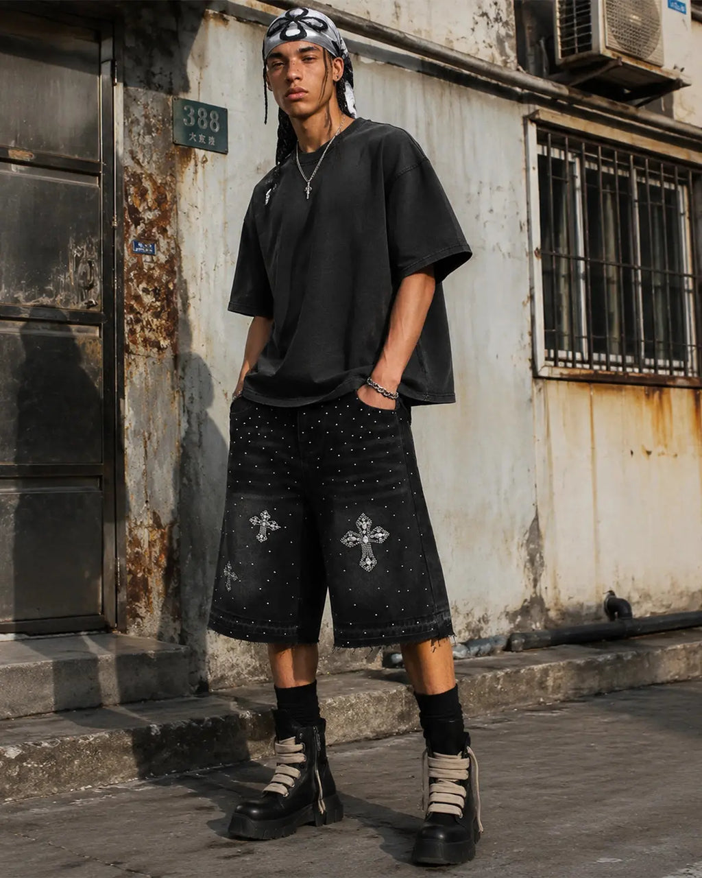 Rhinestone Straight Leg Jorts | Flation Streetwear