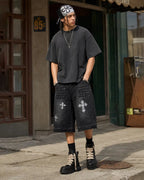 Rhinestone Straight Leg Jorts | Flation Streetwear