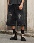 Rhinestone Straight Leg Jorts | Flation Streetwear