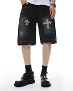 Rhinestone Straight Leg Jorts | Flation Streetwear