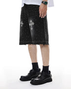 Rhinestone Straight Leg Jorts | Flation Streetwear