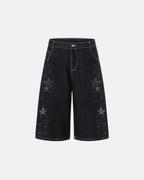 Star Rhinestone Denim Shorts | Flation Streetwear