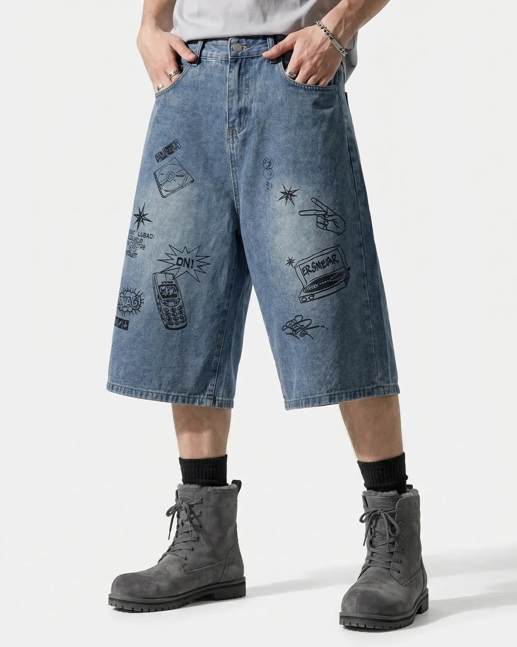 Washed Graffiti Longline Jorts | Flation Streetwear