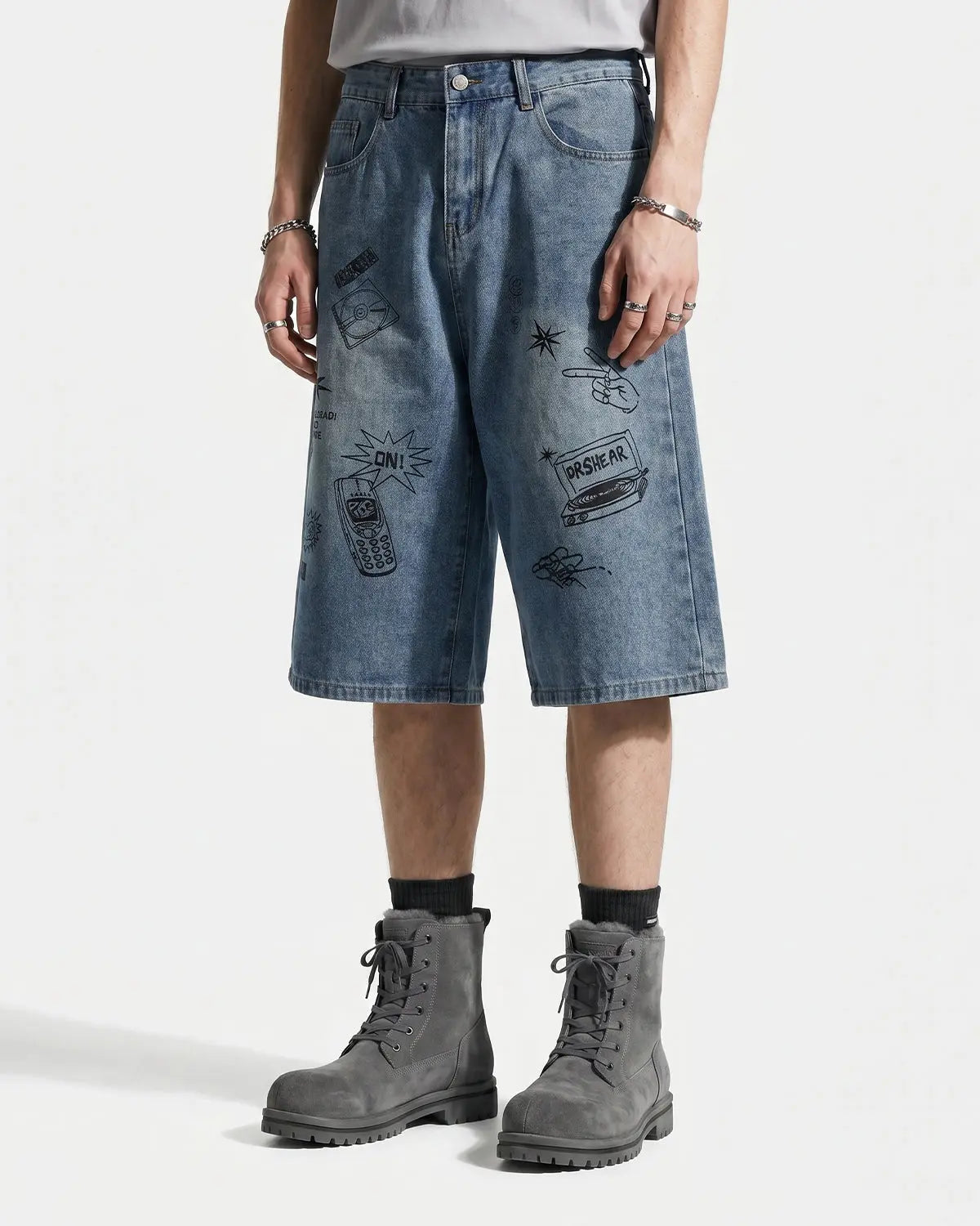 Washed Graffiti Longline Jorts | Flation Streetwear