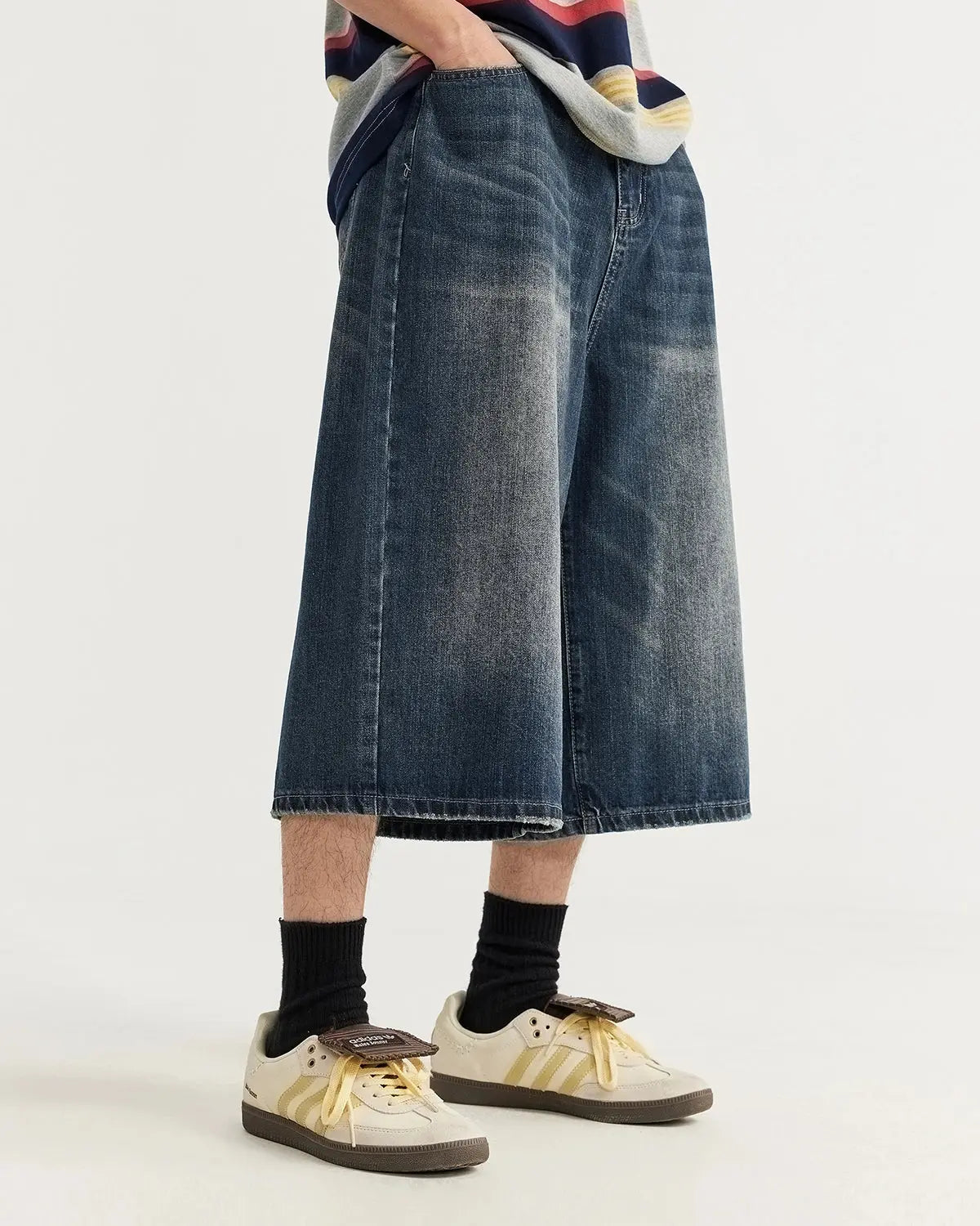 Acid Washed Longline Baggy Denim Jorts | Flation Streetwear