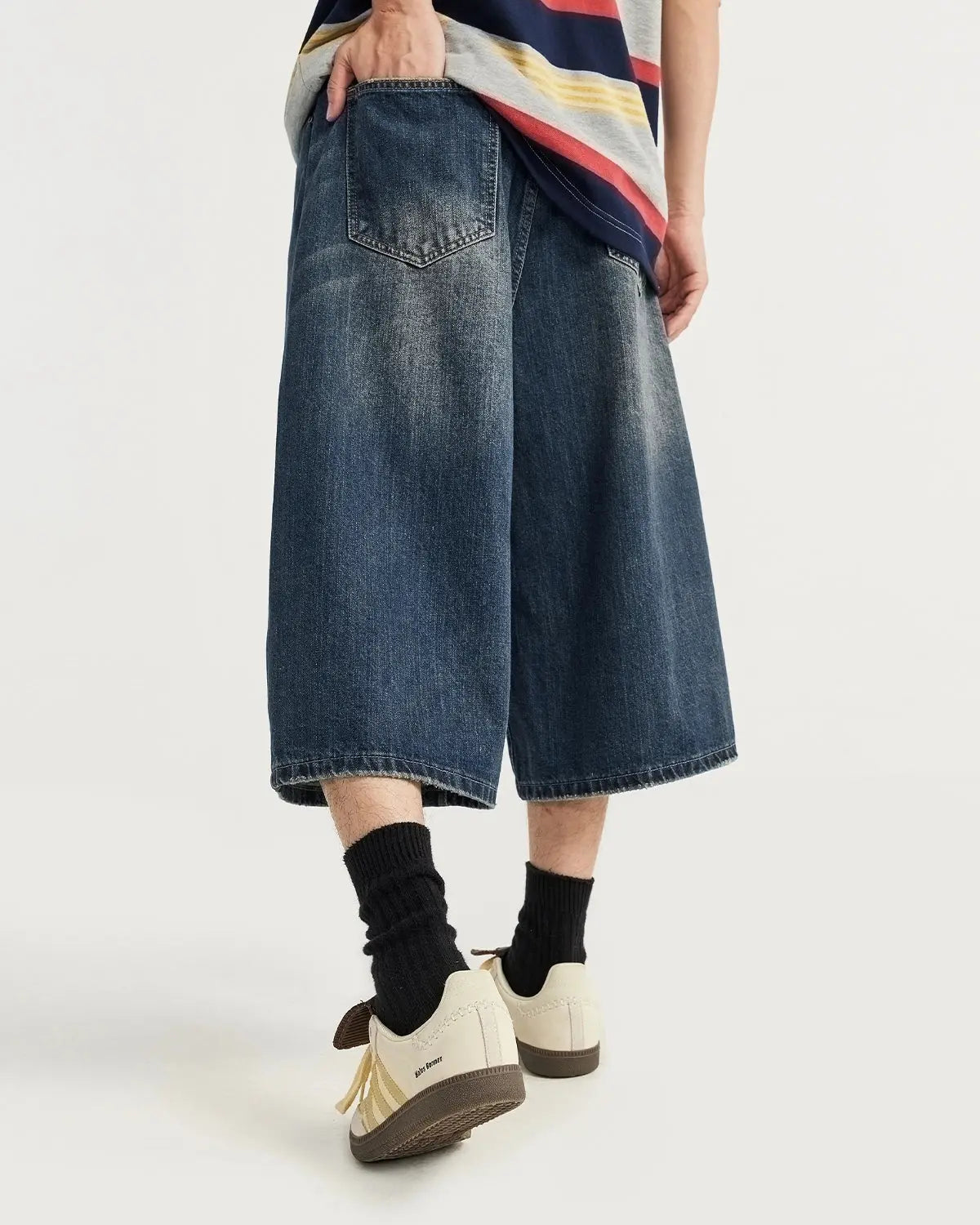 Acid Washed Longline Baggy Denim Jorts | Flation Streetwear