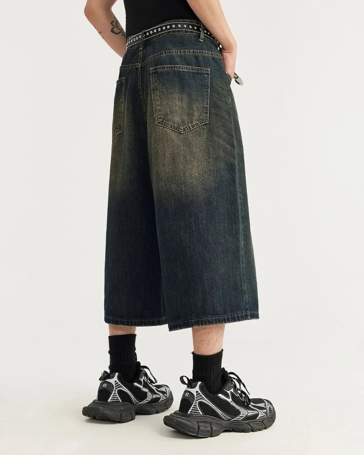 Acid Washed Longline Baggy Denim Jorts | Flation Streetwear