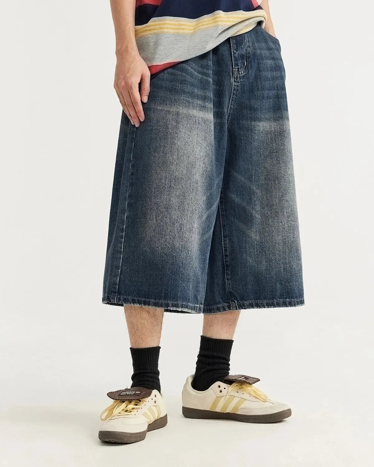 Acid Washed Longline Baggy Denim Jorts | Flation Streetwear
