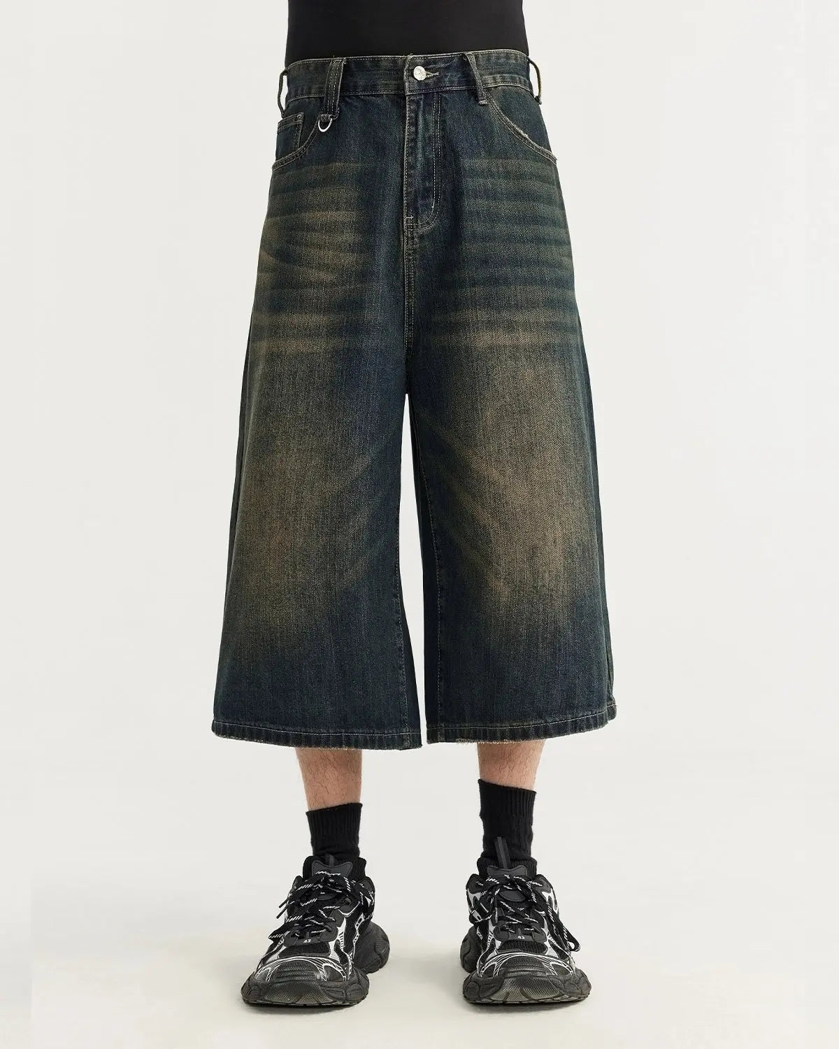 Acid Washed Longline Baggy Denim Jorts | Flation Streetwear