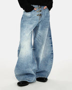 Acid Washed Whisker Clasp Barrel Jeans | Flation Streetwear