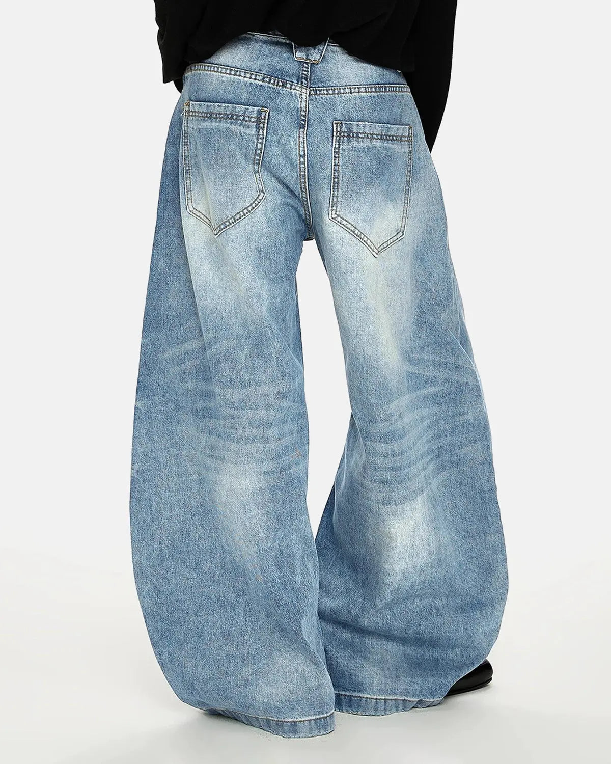 Acid Washed Whisker Clasp Barrel Jeans | Flation Streetwear