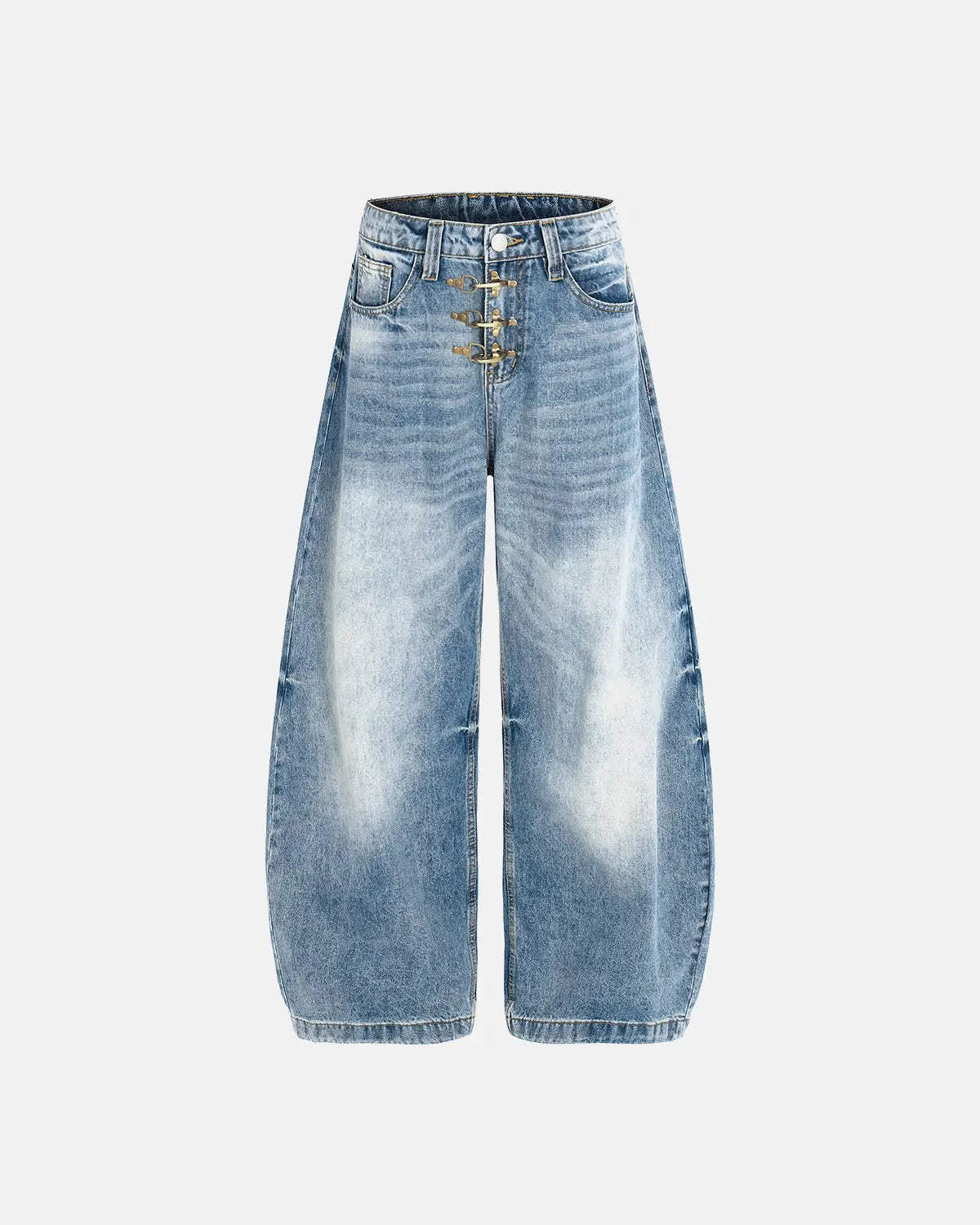 Acid Washed Whisker Clasp Barrel Jeans | Flation Streetwear