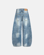 Acid Washed Whisker Clasp Barrel Jeans | Flation Streetwear