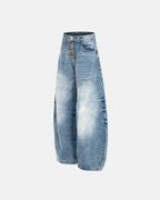 Acid Washed Whisker Clasp Barrel Jeans | Flation Streetwear