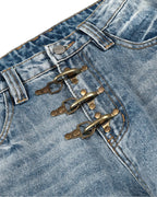 Acid Washed Whisker Clasp Barrel Jeans | Flation Streetwear