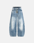 Acid Washed Whisker Clasp Barrel Jeans | Flation Streetwear