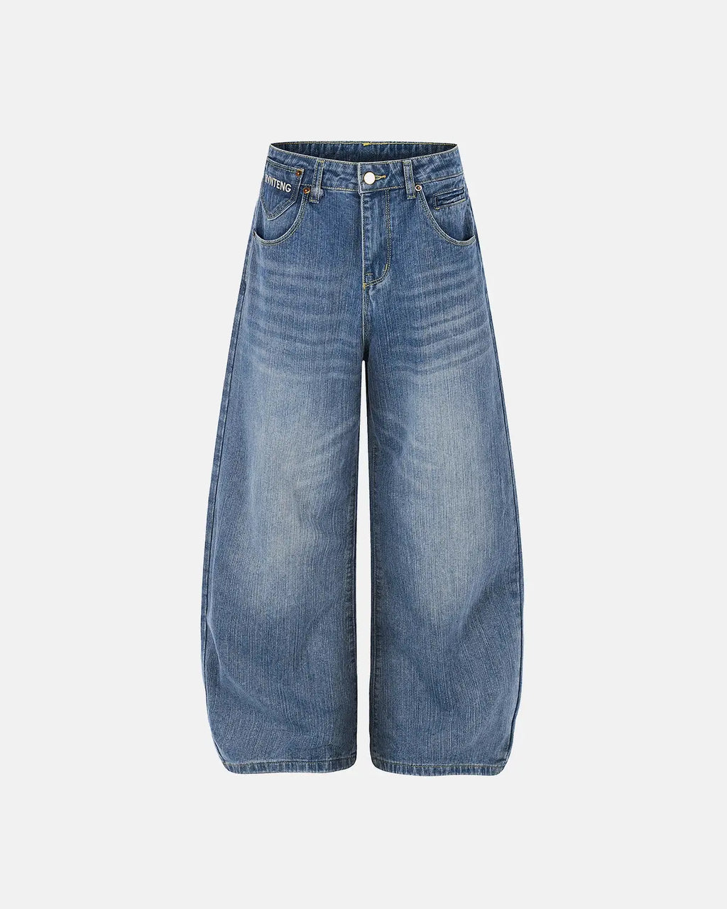 Cinch Back Washed Bamboo Weave Baggy Jeans | Flation Streetwear