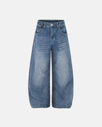 Cinch Back Washed Bamboo Weave Baggy Jeans | Flation Streetwear