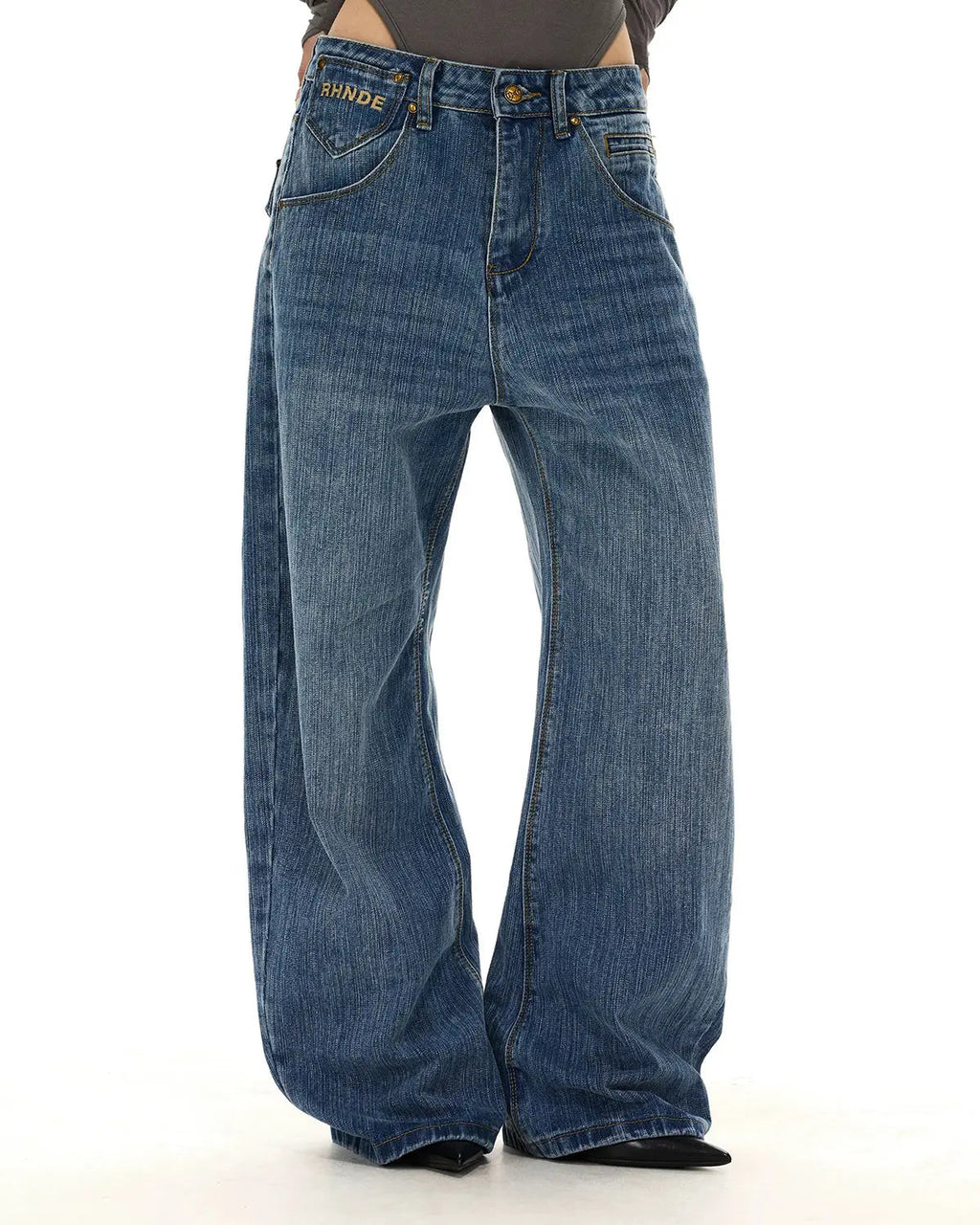 Cinch Back Washed Bamboo Weave Baggy Jeans | Flation Streetwear
