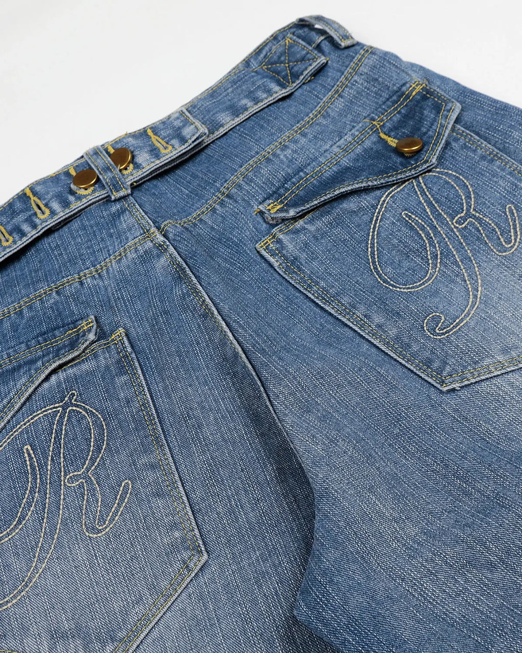 Cinch Back Washed Bamboo Weave Baggy Jeans | Flation Streetwear