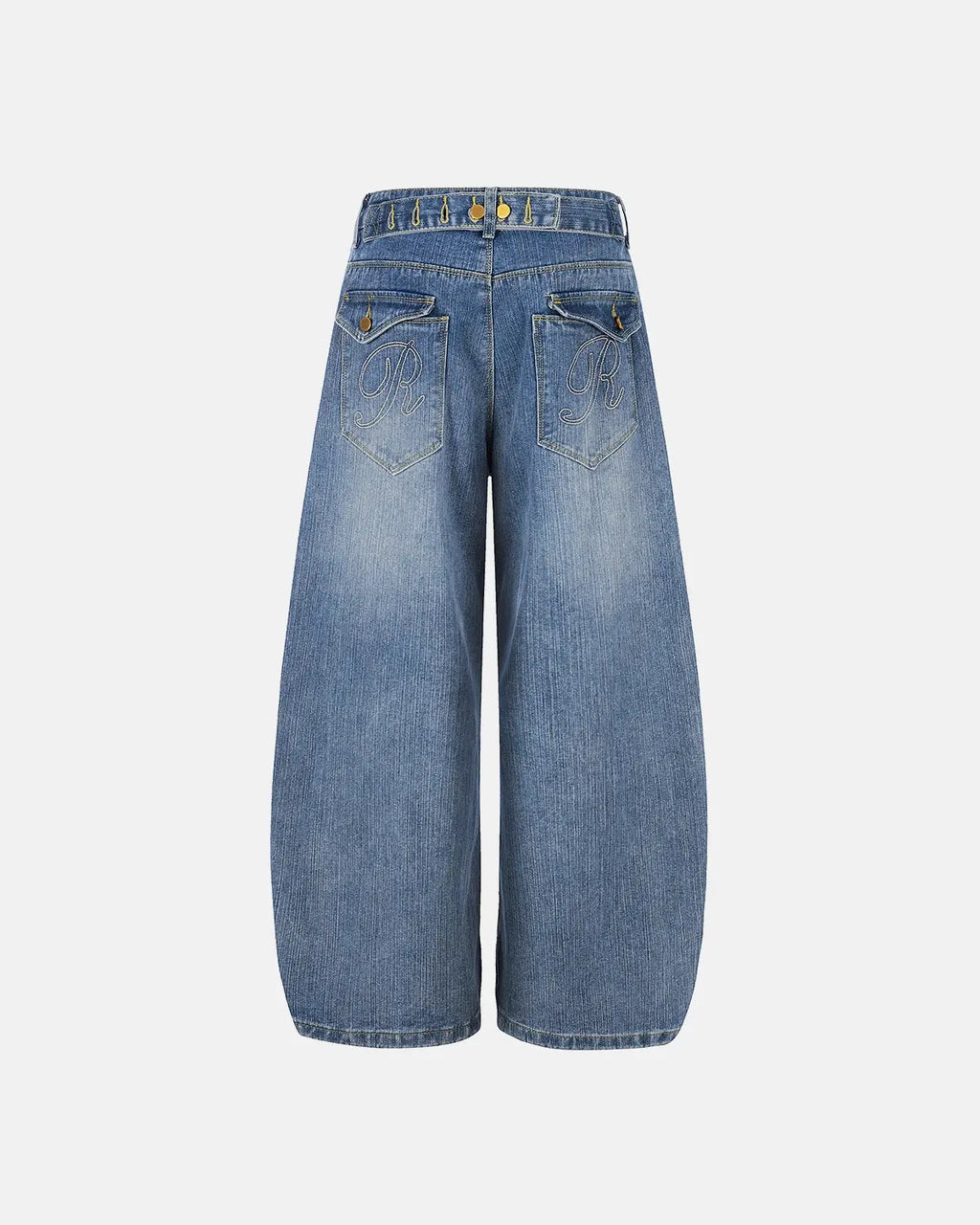 Cinch Back Washed Bamboo Weave Baggy Jeans | Flation Streetwear