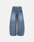 Cinch Back Washed Bamboo Weave Baggy Jeans | Flation Streetwear